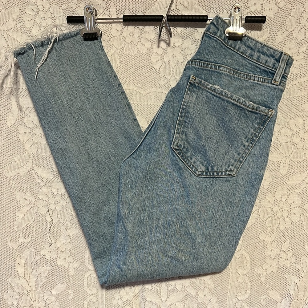 Zara Distressed Light Wash Straight Leg Jeans